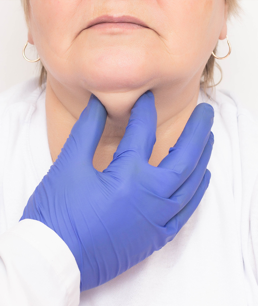 Photo of a woman getting a double chin treatment consultation