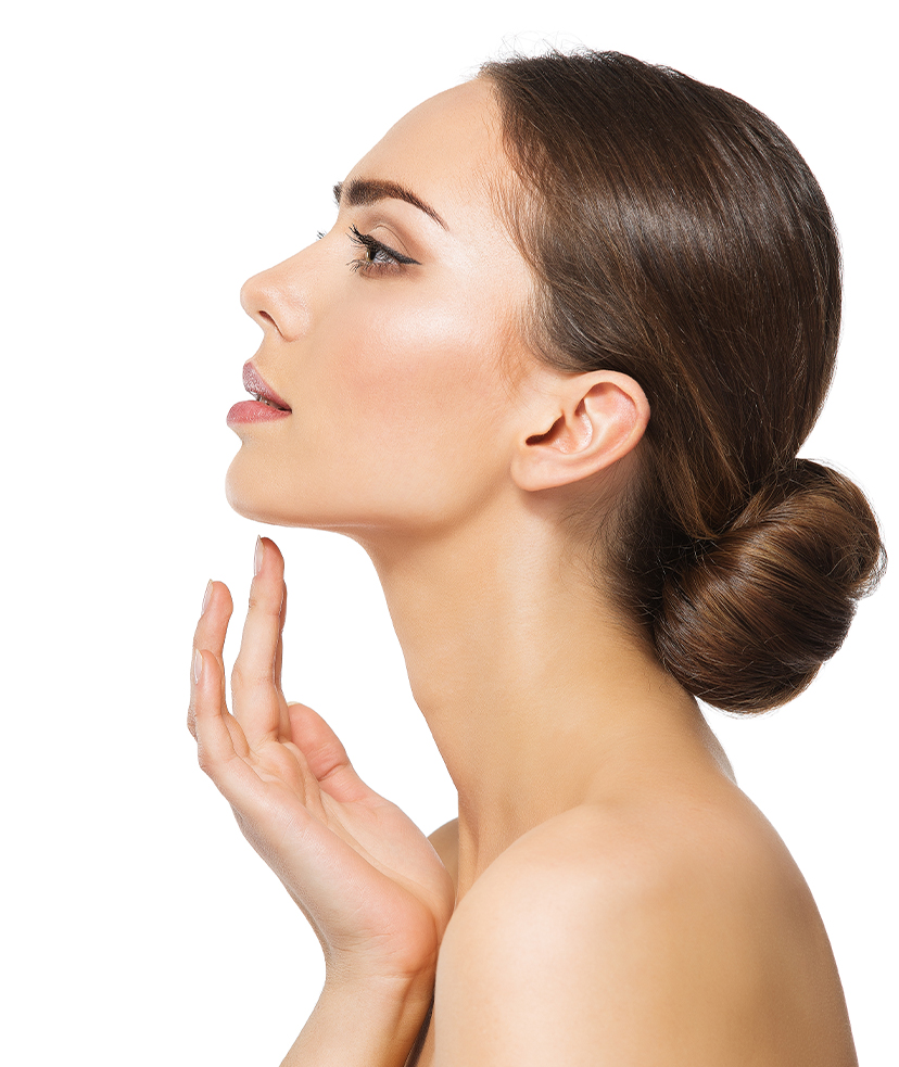 Photo of a woman with a sculpted chin after Kybella® treatments